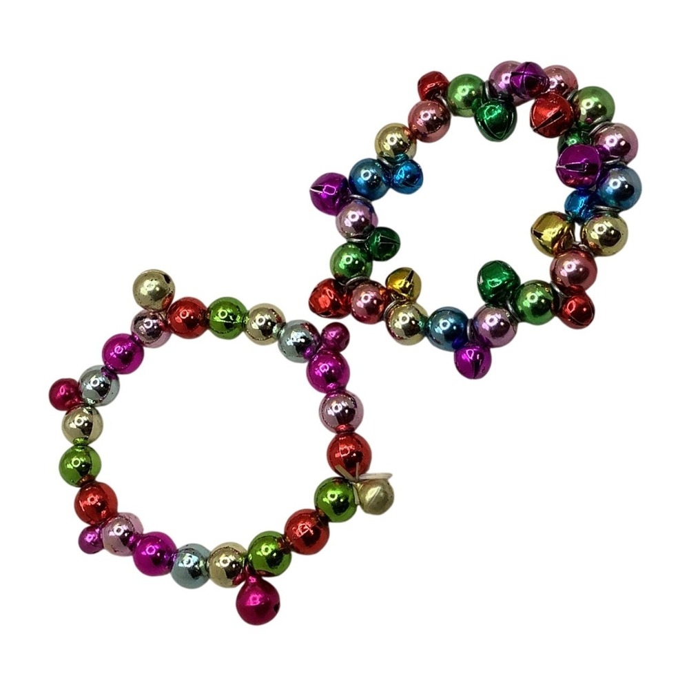 Multicolor Jingle Bell Stretch Bracelet Set Festive Christmas Holiday Jewelry